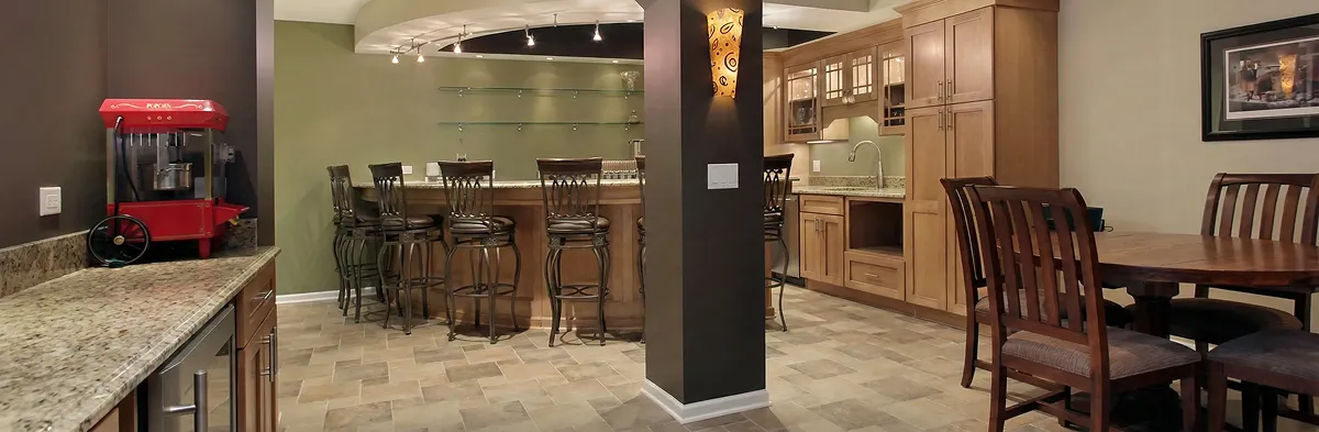 modern basement remodeling with custom finishes and open layout in a home in Charlotte, NC