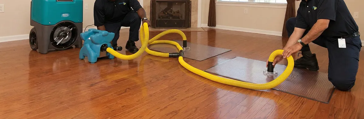 emergency water removal technicians extracting standing water from a home using professional equipment in Charlotte, NC