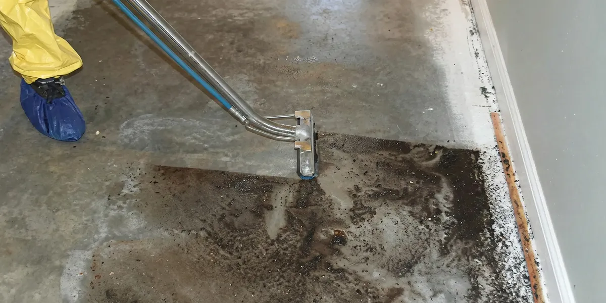 sewage removal technicians extracting contaminated wastewater from a residential floor in Charlotte, NC