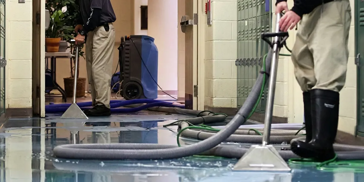 water damage restoration technicians performing professional water extraction inside a property in Charlotte, NC